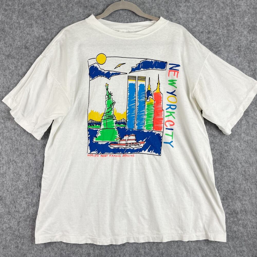 VTG 90s Graphic T-Shirt Statue Of Liberty World Trade Center New York City XL